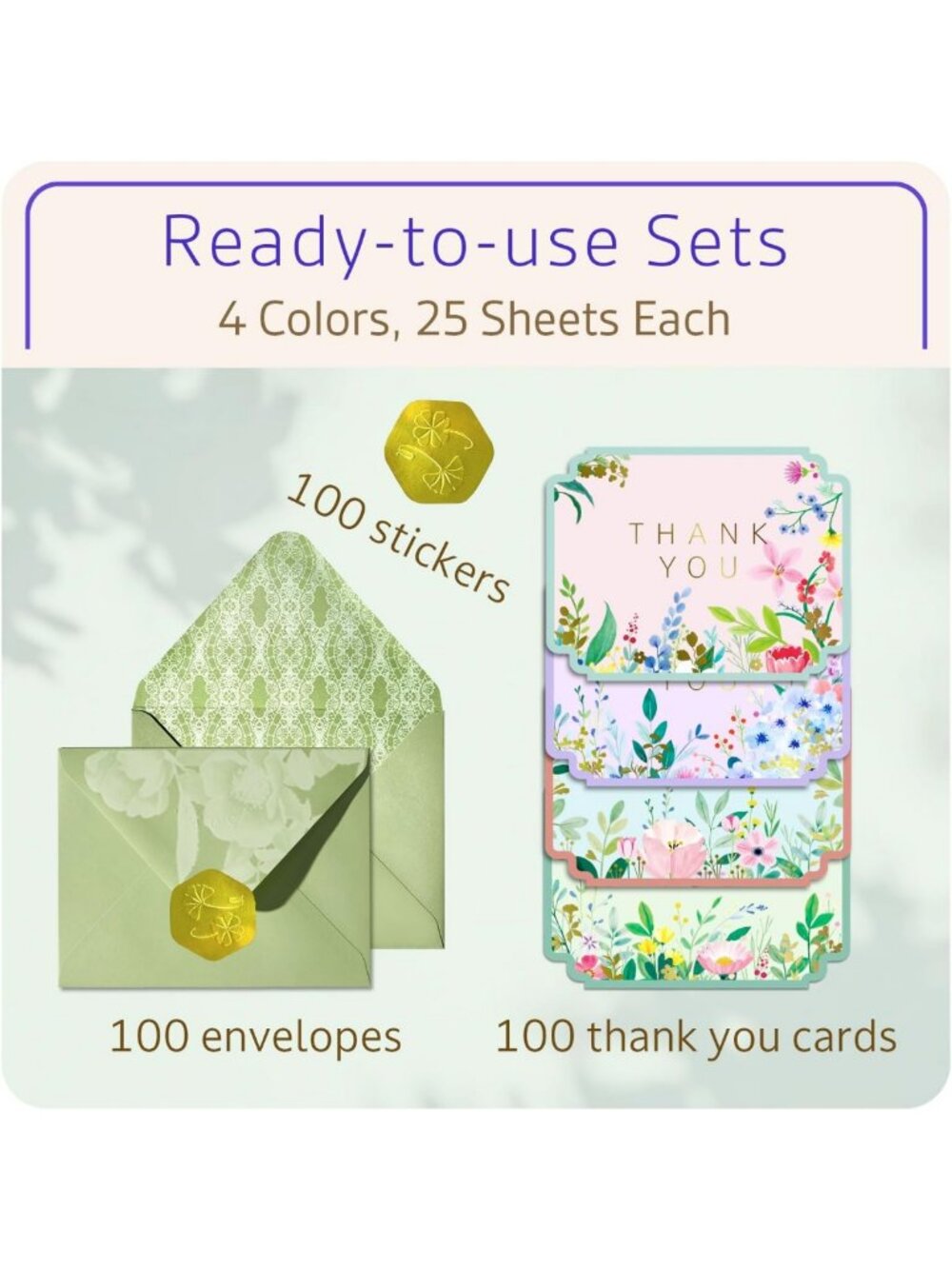 Floral Thank You Cards Set - Die-Cut Gold Foil, 100 Cards & Envelopes Included - Picture 5 of 9